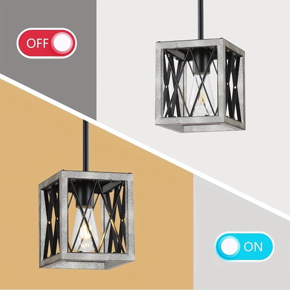1-Light Modern Farmhouse Pendant Light with Metal Cage - Adjustable 39" Rod for Flat & Sloped Ceilings, Semi-Flush Mount Kitchen Island Lighting for Hallway Foyer, E26 Bulb Compatible