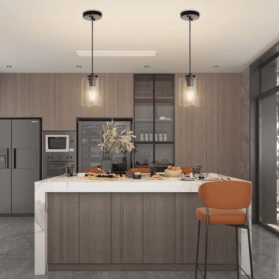 1-Light Modern Pendant Light Twin Pack,Adjustable Industrial Hanging Lights,Matte Black with Clear Glass Shade for Bar, Dining Room, Corridor,Kitchen Island