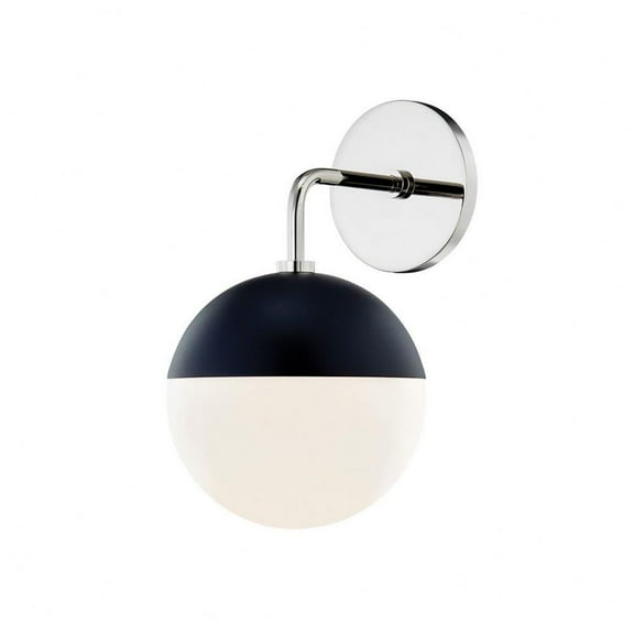 1 Light Modern Steel Orb Wall Sconce with Opal Glossy Glass-11.75 inches H By 6.75 inches W-Polished Nickel/Black Finish Bailey Street Home