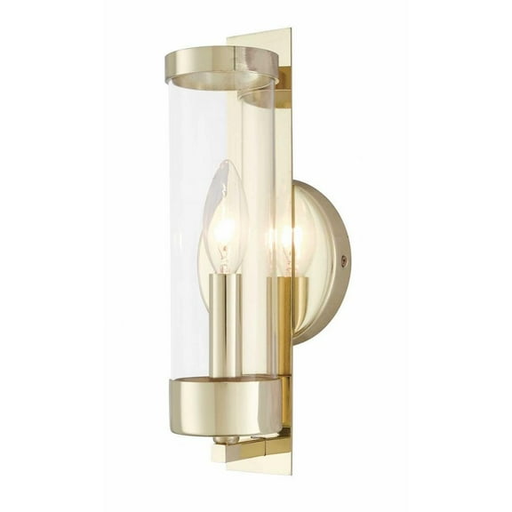1 Light New Traditional Steel Ada Wall Sconce with Cylinder Clear Glass-12 inches H By 4.75 inches W-Polished Brass Finish Bailey Street Home