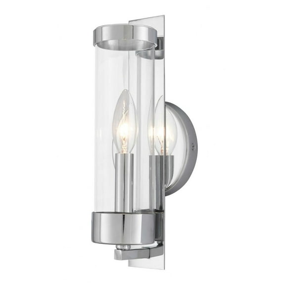 1 Light New Traditional Steel Ada Wall Sconce with Cylinder Clear Glass-12 inches H By 4.75 inches W-Polished Chrome Finish Bailey Street Home