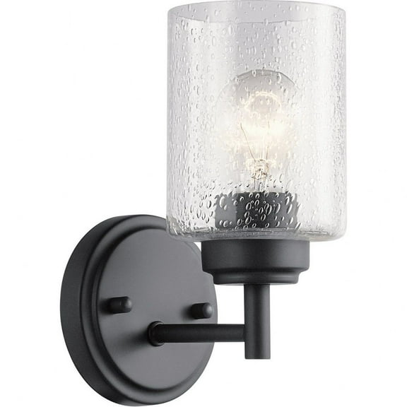1 Light New Traditional Steel Wall Bracket with Clear Seeded Cylinder Glass-9.25 inches H By 4.75 inches W-Black Finish Bailey Street Home