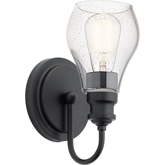 1 Light New Traditional Steel Wall Sconce with Clear Seeded Glass-10.25 inches H By 5.5 inches W-Black Finish Bailey Street Home 147-Bel-4187351