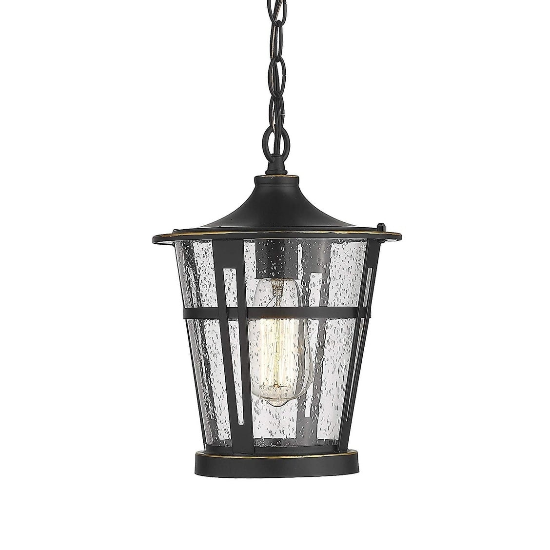 Black Seeded Glass Outdoor Hanging Lantern Light Fixture