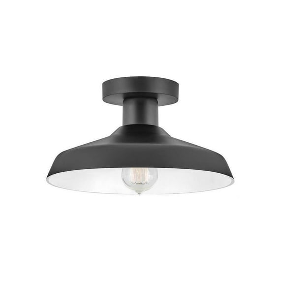 1 Light Outdoor Medium Flush Mount in Traditional and Industrial Style-6.5 inches Tall and 12 inches Wide-Black Finish Bailey Street Home