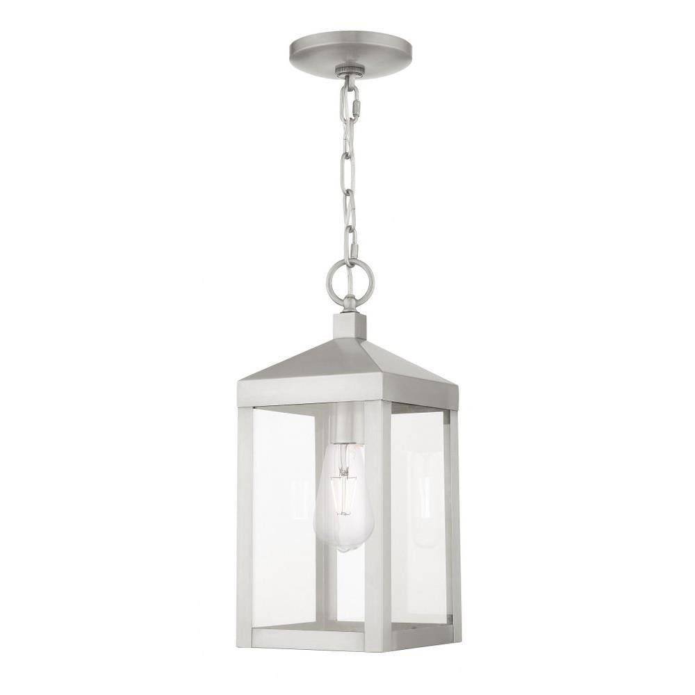 Brushed Nickel Outdoor Pendant Lantern with Clear Glass