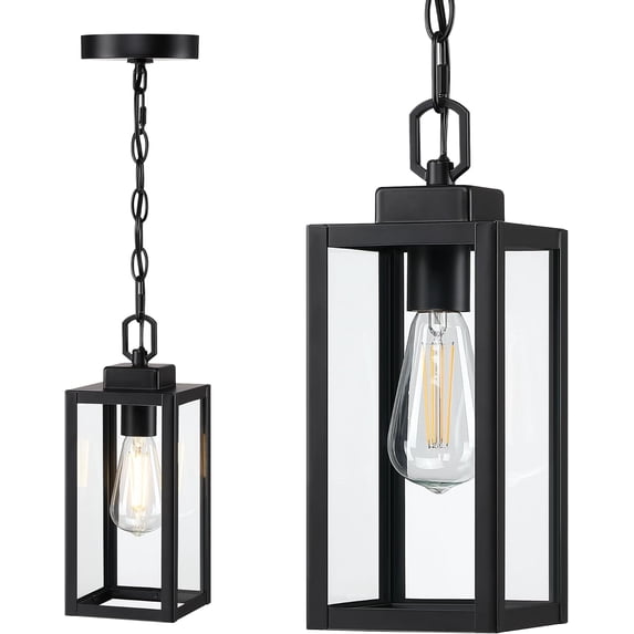 1-Light Outdoor Pendant Lighting Fixture, Modern Black Hanging Ceiling Lamp