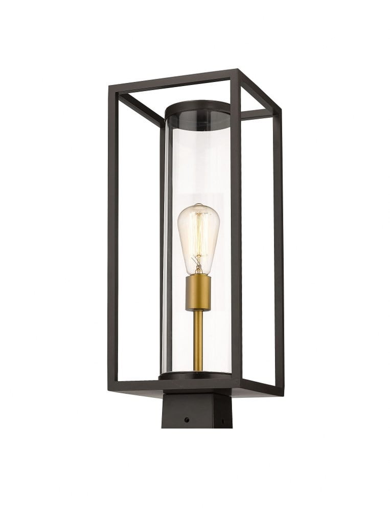 1 Light Outdoor Post Mount Lantern In Industrial Style 8 Inches Wide By 20.25 Inches High-Deep Bronze/Outdoor Brass Finish Z-Lite 584Phms-Dbz-Obs