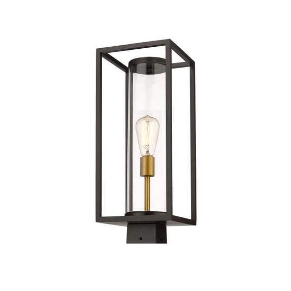 1 Light Outdoor Post Mount Lantern In Industrial Style 8 Inches Wide By 20.25 Inches High-Deep Bronze/Outdoor Brass Finish Z-Lite 584Phms-Dbz-Obs