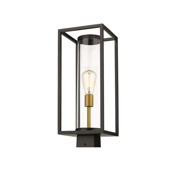 1 Light Outdoor Post Mount Lantern In Industrial Style 8 Inches Wide By 20.25 Inches High-Deep Bronze/Outdoor Brass Finish Z-Lite 584Phms-Dbz-Obs