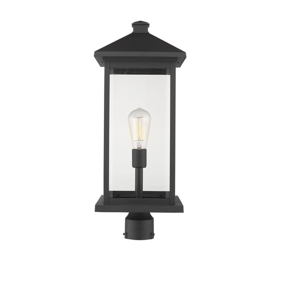 Z-Lite Portland 24" Beveled Glass Aluminum Outdoor Lamp Post Fixture in Black