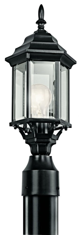 1 Light Outdoor Post Mount with Traditional Inspirations 18 inches Tall By 6.5 inches Wide-Black Finish-Clear Beveled Glass Color Bailey Street Home