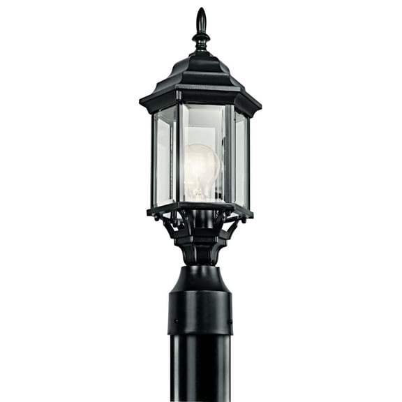 1 Light Outdoor Post Mount with Traditional Inspirations 18 inches Tall By 6.5 inches Wide-Black Finish-Clear Beveled Glass Color Bailey Street Home