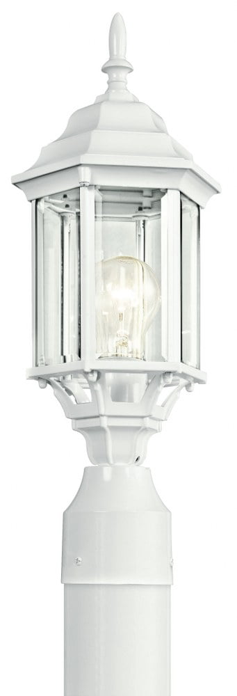 1 Light Outdoor Post Mount with Traditional Inspirations 18 inches Tall By 6.5 inches Wide-White Finish-Clear Beveled Glass Color Bailey Street Home