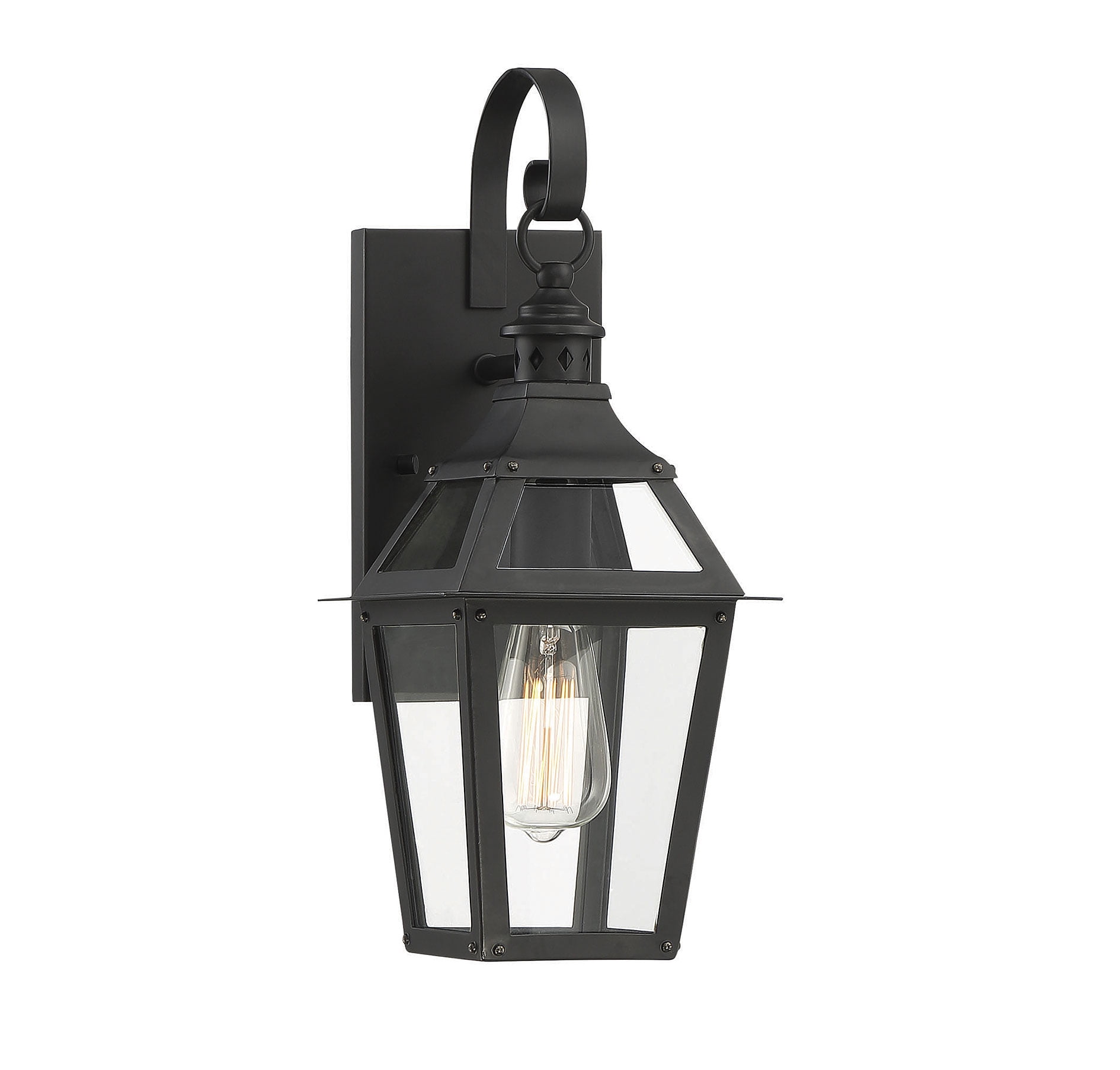 Black Metal Outdoor Wall Lantern Sconce with Clear Glass