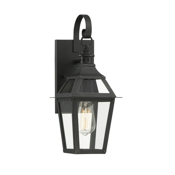 Jackson 1-Light Outdoor Wall Lantern in Matte Black with Gold Highlights