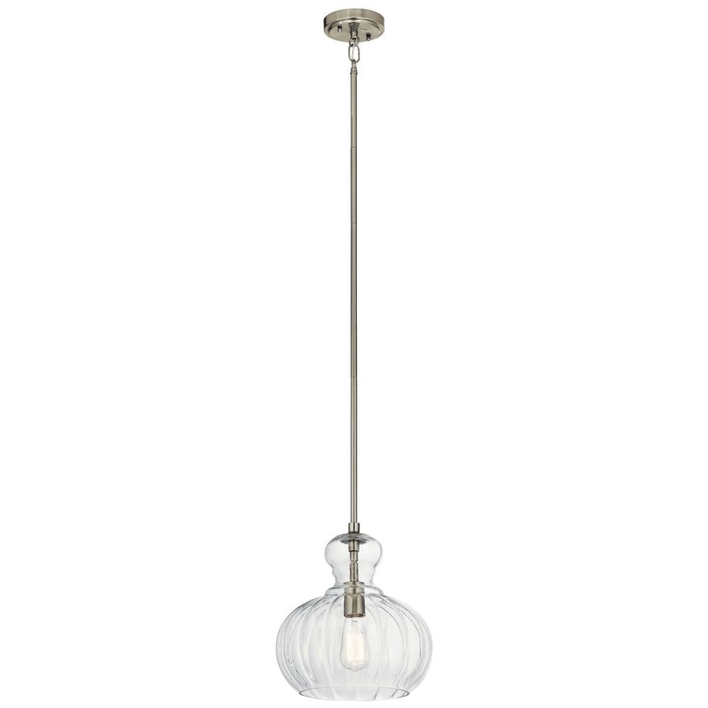 Riviera Vintage-Inspired Clear Glass Globe Pendant with Brushed Nickel Finish
