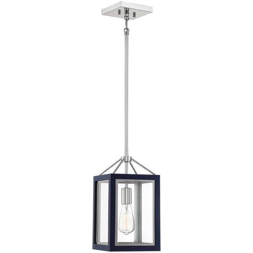 Carlton Navy and Polished Nickel 1-Light Pendant with Clear Glass Panels