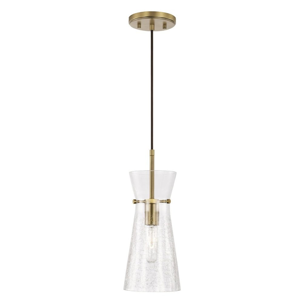 Mila Aged Brass Pendant with Clear Half-Crackle Glass Shade