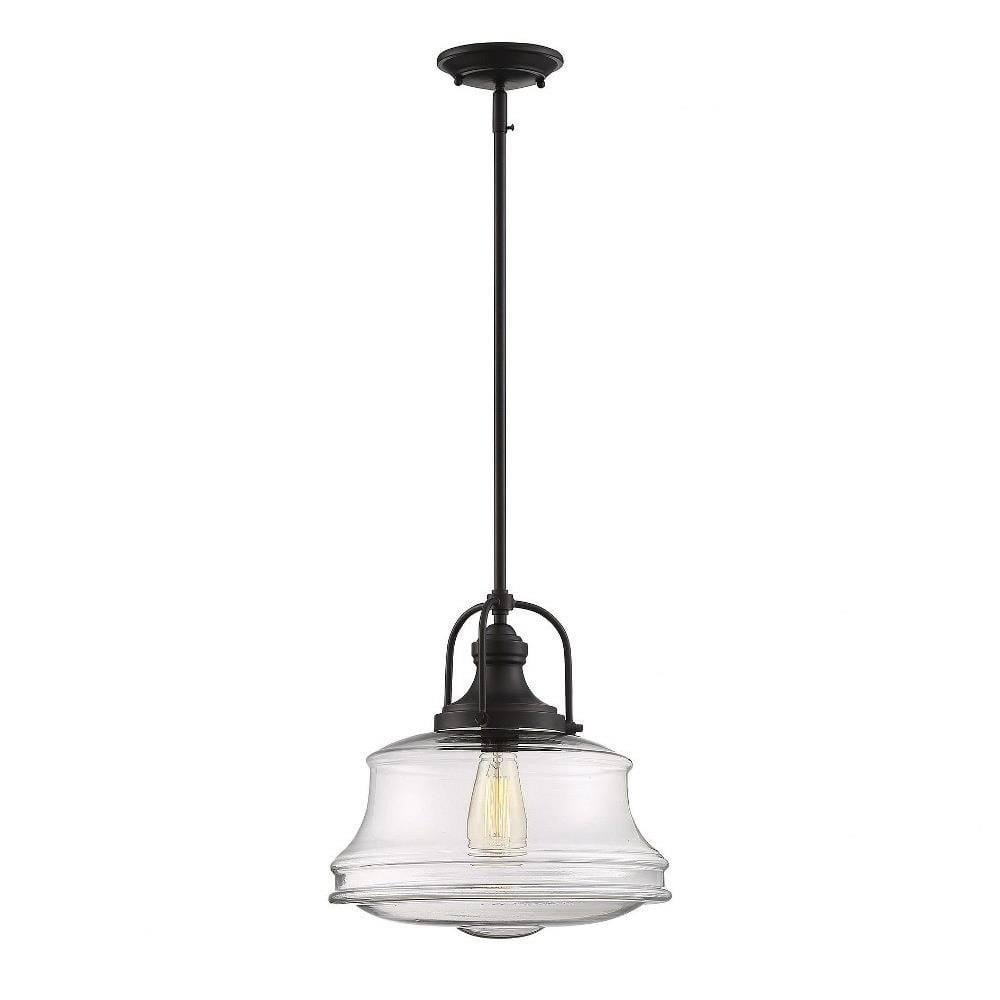 English Bronze Glass Pendant Light with Clear Shade