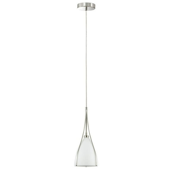 1 Light Pendant, Glass-Finish:Satin Chrome/White,Style:Modern