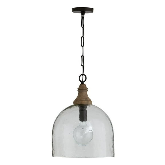 1 Light Pendant In Industrial Style-19.25 Inches Tall And 15 Inches Wide-Grey Wash/Dark Pewter Finish-Clear Organic Rippled Glass Color
