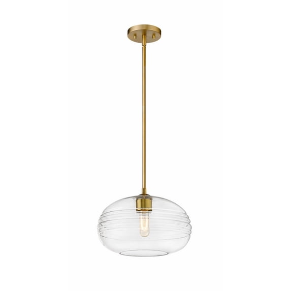 Z-Lite Harmony 14" Round Clear Glass Steel Pendant in Olde Nickel