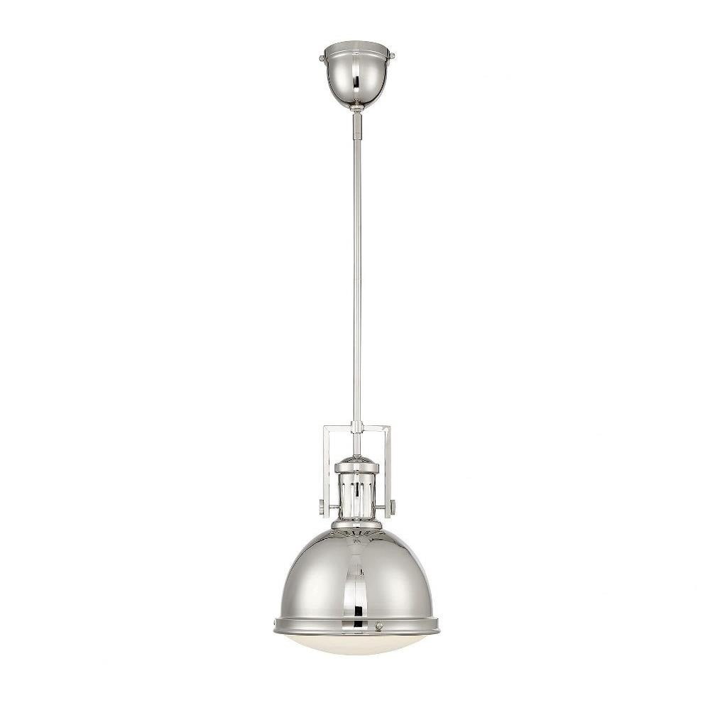 Polished Nickel 1-Light Pendant with White Opal Glass Shade