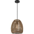 thumbnail image 1 of 1-Light Pendant Light, Brown Woven Rattan Shade, Adjustable Height, Black Hanging Cord, Kitchen Island, Pendant Light Fixture, Home Décor Lighting, Bulb Not Included, 1 of 5