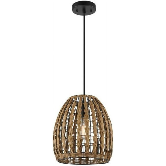 1-Light Pendant Light, Brown Woven Rattan Shade, Adjustable Height, Black Hanging Cord, Kitchen Island, Pendant Light Fixture, Home Dcor Lighting, Bulb Not Included