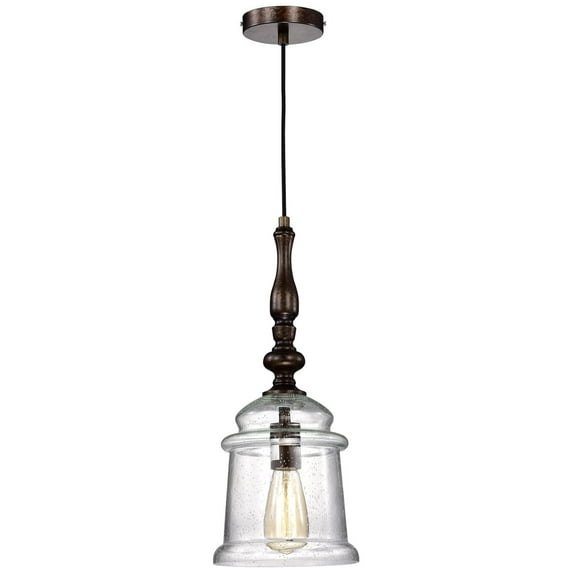 1-Light Pendant Light Farmhouse Oil Rubbed Bronze Ceiling Light with Seeded Glass Jar Shade, Adjustable Hanging Light Fixture for Kitchen, Dining, Bedroom