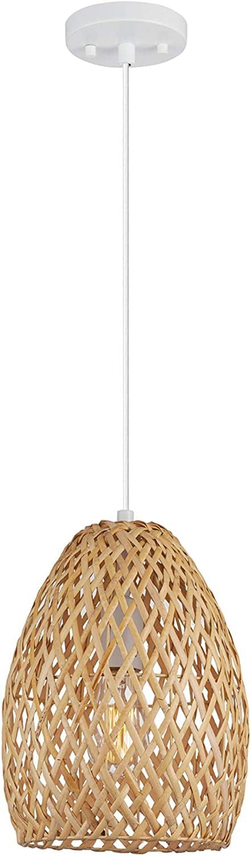 Natural Twine Shade Mini Pendant Light with White Cord