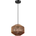 1Light Pendant Lighting, Natural Twine Shade, Black Fabric Cord, Bulb