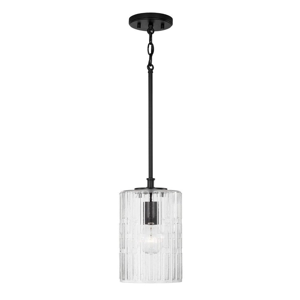 Emerson Matte Black and Brass Pendant Light with Seeded Glass Shade