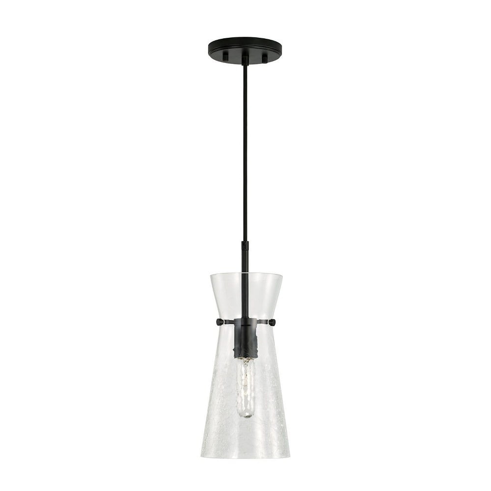 Mila Matte Black 1-Light Pendant with Clear Half-Crackle Glass
