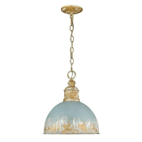 1 Light Pendant-Vintage Gold Finish-Teal Shade Color Bailey Street Home 170-Bel-4561176
