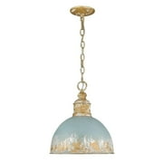 1 Light Pendant-Vintage Gold Finish-Teal Shade Color Bailey Street Home 170-Bel-4561176