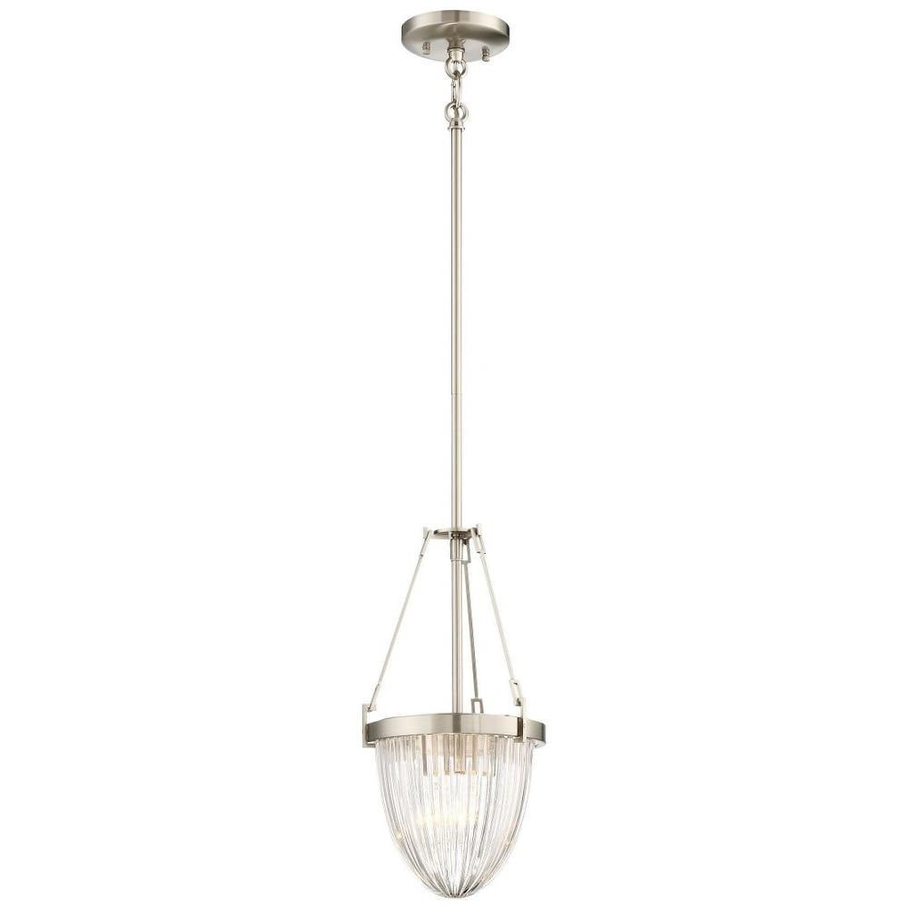 Atrio Transitional 1-Light Brushed Nickel Pendant with Clear Halophane Glass