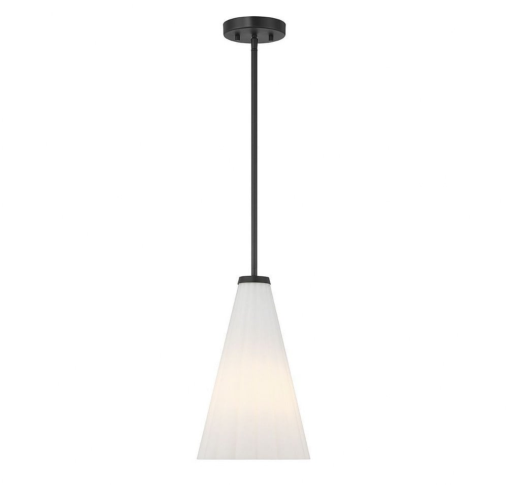 Elegant Bristol Fluted White Opal Glass Pendant with Matte Black Finish