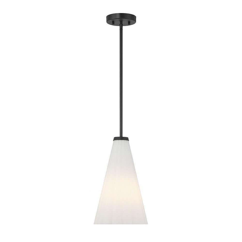 Elegant Bristol Fluted White Opal Glass Pendant with Matte Black Finish