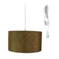 thumbnail image 1 of 1-Light Plug In Swag Pendant Ceiling Light Chocolate Burlap Shade, 16" Wide, 1 of 5