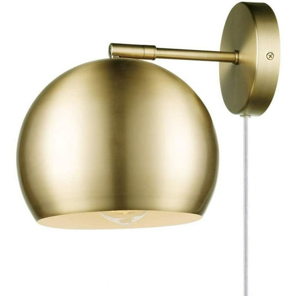 1-Light Plug-in or Hardwire Wall Sconce, Matte Brass, White Fabric Cord, in-Line On/Off Rocker Switch, Kitchen, Reading Essentials Bedroom, Bedside Lamp, Lighting