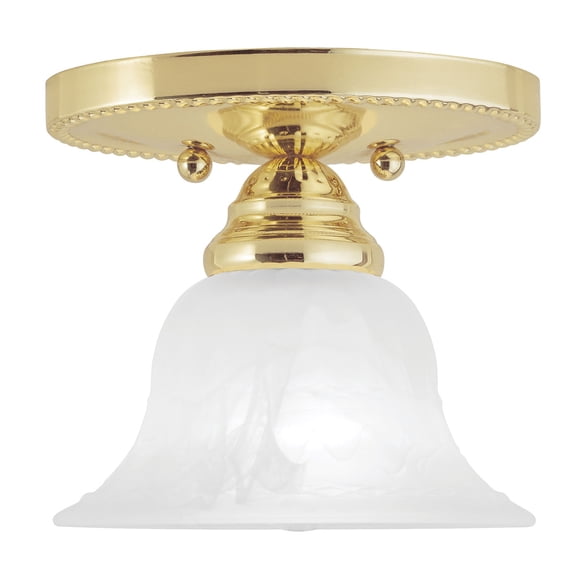 1 Light Polished Brass Ceiling Light fixture with White Alabaster Glass Shade