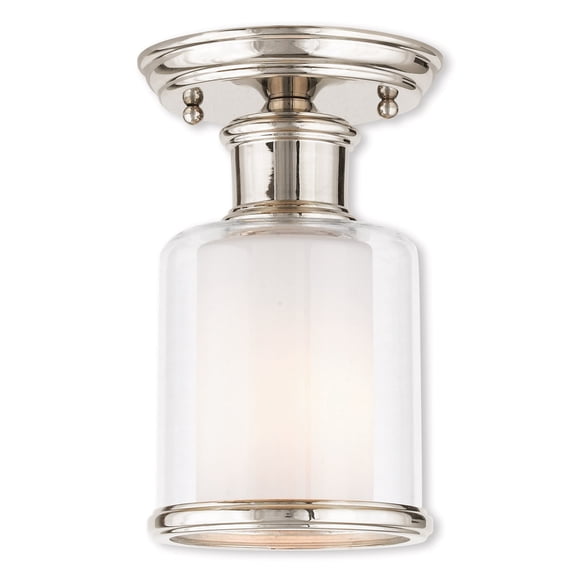 1 Light Polished Nickel Ceiling Light fixture with Hand Crafted Clear Glass Shade