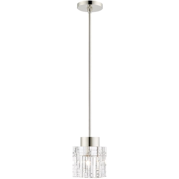 1 Light Polished Nickel Mini Pendant light Hanging Light Fixture with Clear Crystals Shade