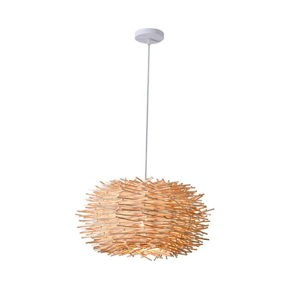 TOOL1SHOoo Natural Bohemian 1-Light Creative Indoor Pendant Lights with Rattan Drum, Geometric Shade