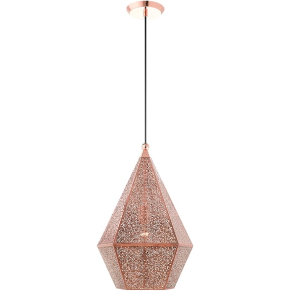 1 Light Rose Gold Pendant light Hanging Light Fixture with Rose Gold Filigreed Metal Shade