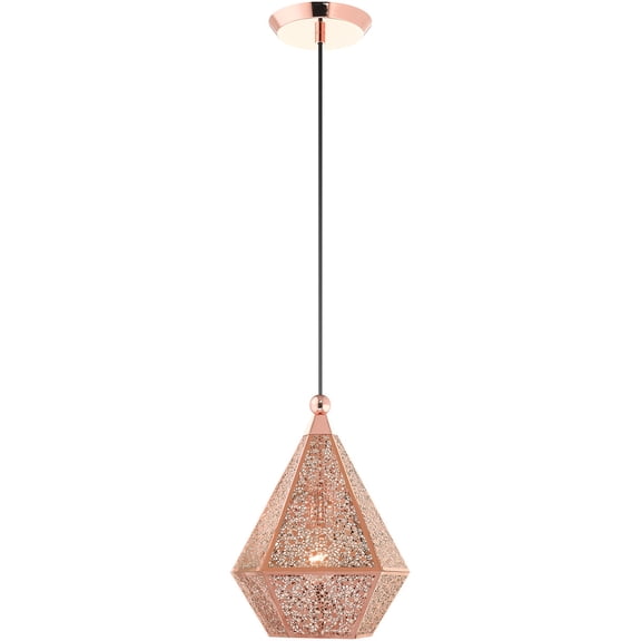 1 Light Rose Gold Pendant light Hanging Light Fixture with Rose Gold Filigreed Metal Shade