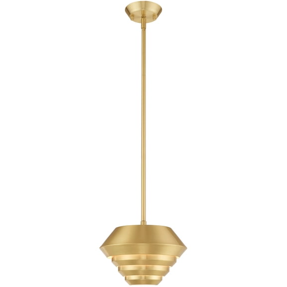 1 Light Satin Brass Mini Pendant with Satin Brass Sculptured Metal Shade Shade