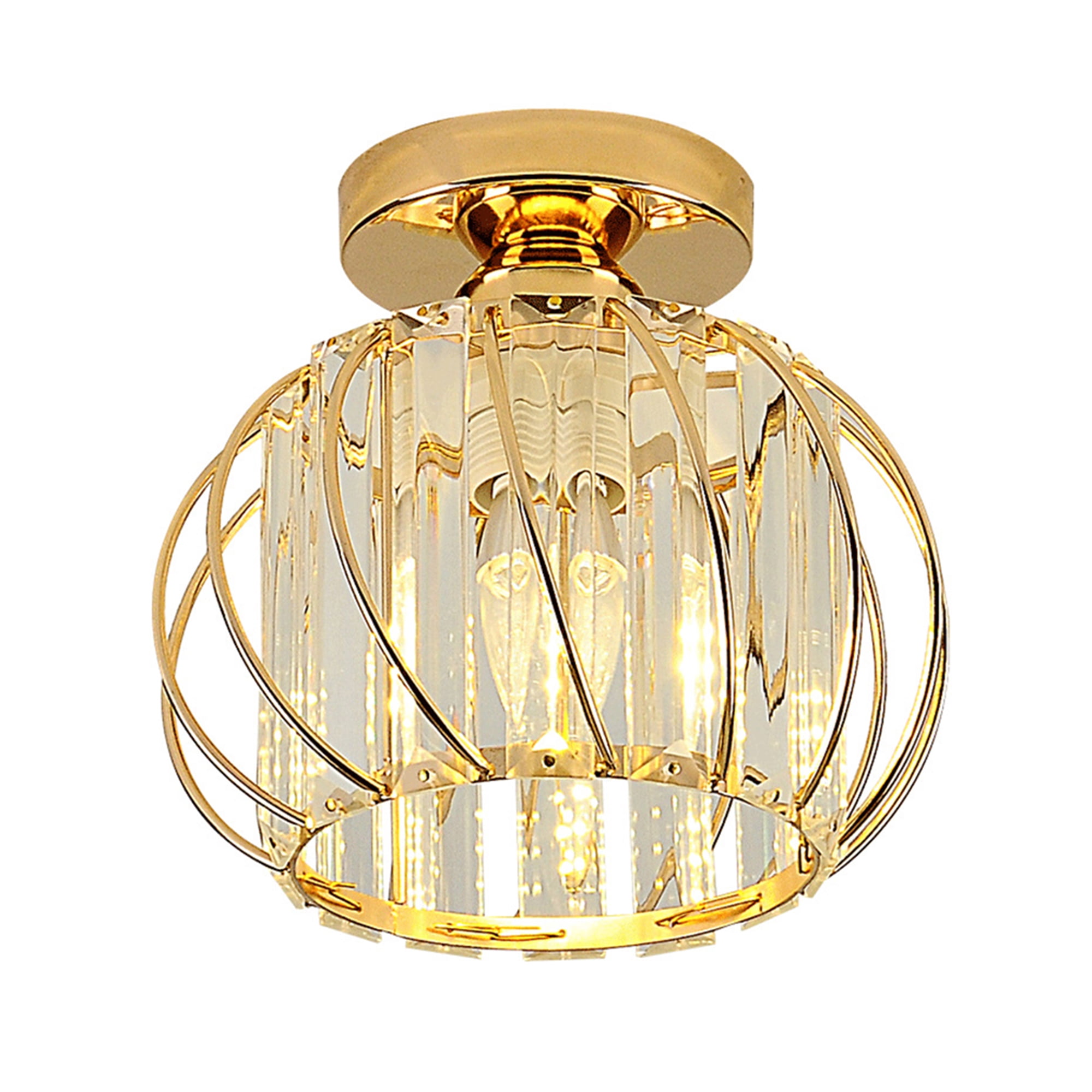 Lohas Semi Flush Mount Ceiling Light Crystal Gold Cage Ceiling Lamp